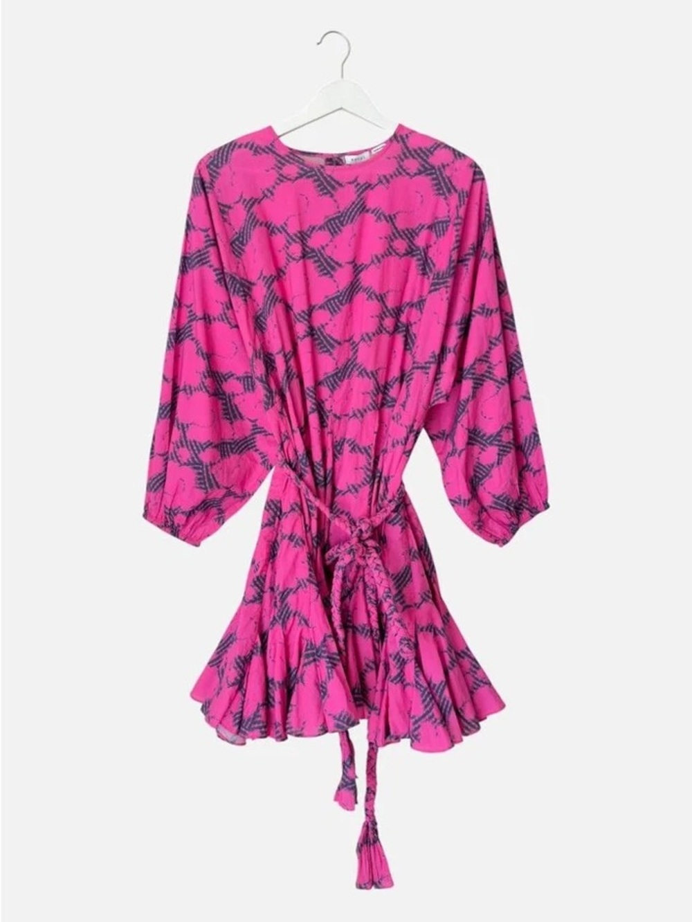 RHODE Ella Dress Hot Pink Printed Tie Waist Mini Dress Size S